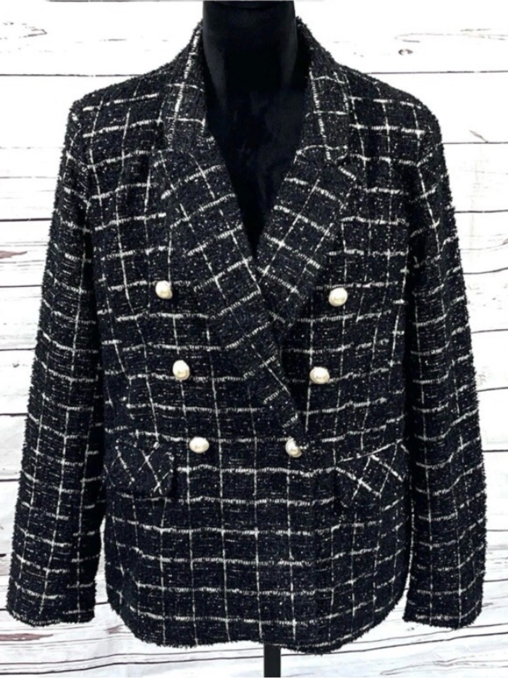 Rachel Zoe Tweed Double-Breasted Blazer Jacket size S